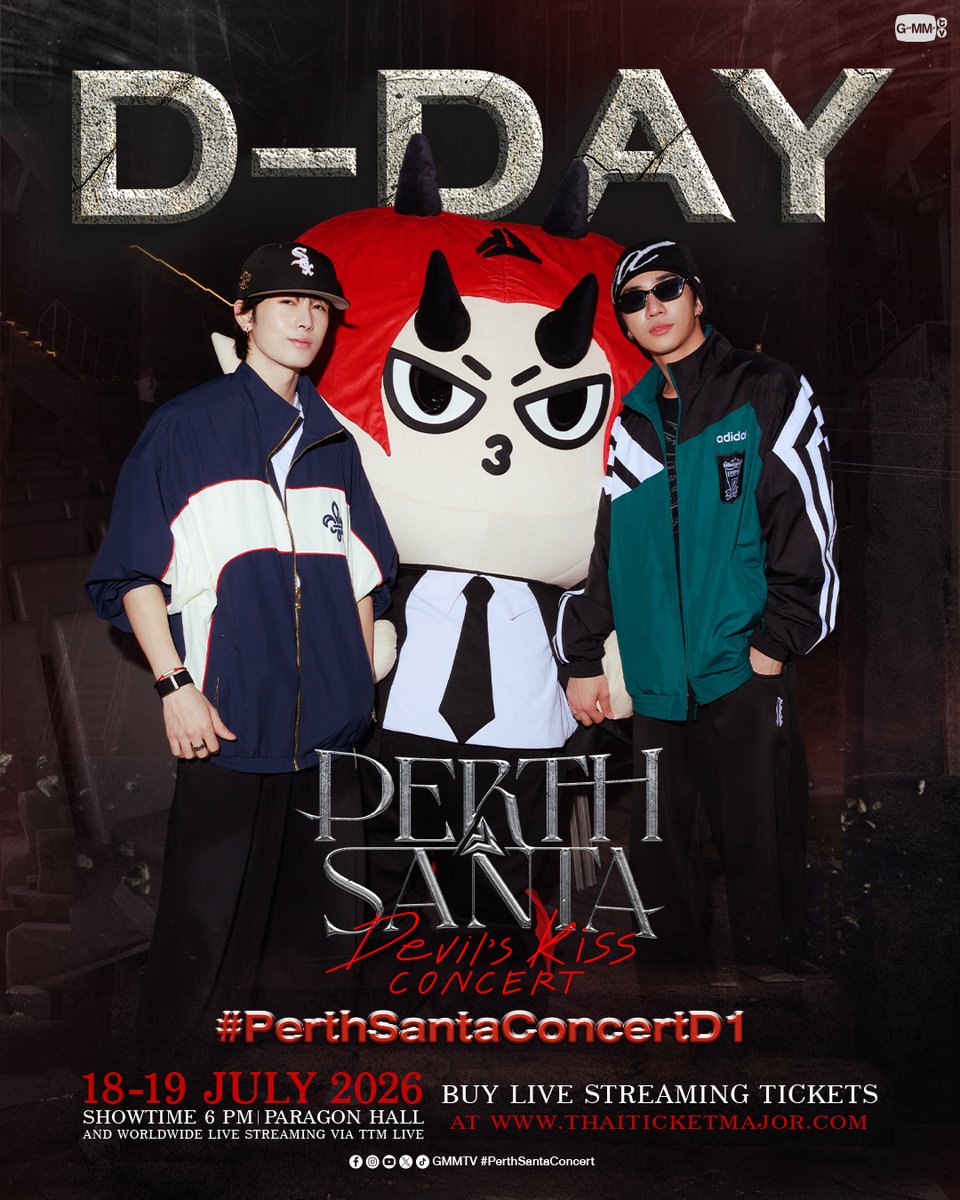 GMMTV's tweet photo. D-DAY! ‘PERTH SANTA DEVIL'S KISS CONCERT’ 😈💋 #PerthSantaConcertD1

BUY LIVE STREAMING TICKETS AT :  https://t.co/ngbUhDrJ1d

🗓️ 18-19 JULY 2026
📍PARAGON HALL
And worldwide live streaming via TTM LIVE

#GMMTV 
@perthppe @Ppsanta @domiia_GMMTV https://t.co/5Ev1h1CkQp