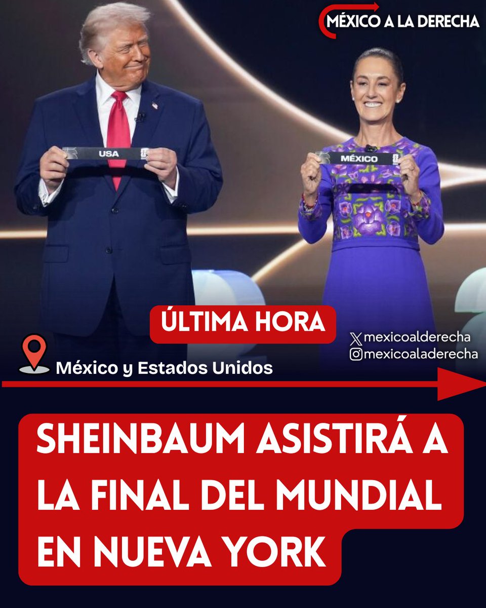 MexicoalDerecha's tweet photo. 🚨🇲🇽🇺🇸/ #ÚLTIMAHORA ALGUIEN TIENE QUE SERVIR LAS CHELAS

La comunista Claudia Sheinbaum asistirá a la Final de la Copa del Mundo en Nueva York este domingo.

El Presidente Trump la invitó a presenciar el encuentro entre España y Argentina junto al primer ministro de Canadá. https://t.co/fr7RnRUVSx