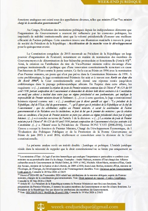 WeekJuridique's tweet photo. 📢 Article en ligne maintenant ! ⚖️ 
🔹 Thème : La fonction de Vice-Premier ministre en République du Congo. 
✍️ Par : Destin Divin Kombo Nianga 🇨🇬 Analyse juridico-politique approfondie ! 
LinkedIn version Pdf
#WeekEndJuridique #DroitConstitutionnel #DroitCongo https://t.co/FawRKip721
