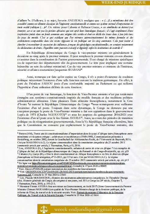 WeekJuridique's tweet photo. 📢 Article en ligne maintenant ! ⚖️ 
🔹 Thème : La fonction de Vice-Premier ministre en République du Congo. 
✍️ Par : Destin Divin Kombo Nianga 🇨🇬 Analyse juridico-politique approfondie ! 
LinkedIn version Pdf
#WeekEndJuridique #DroitConstitutionnel #DroitCongo https://t.co/FawRKip721