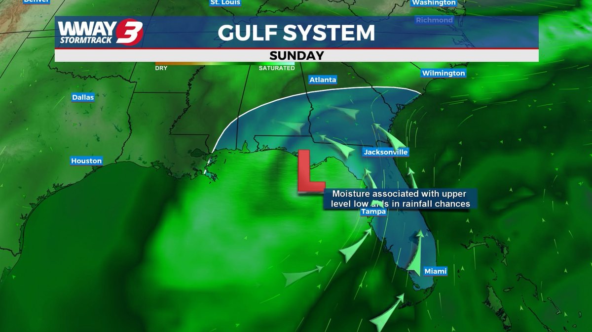 LeeHaywoodWX's tweet photo. An area of showers and thunderstorms over the eastern Gulf will continue drifting north over the next several days. While gradual tropical development is possible, the system remains disorganized.

Main Impact: Heavy rain is possible along Florida's west coast.
#WWAY #Tropics https://t.co/brMAvvFzrO