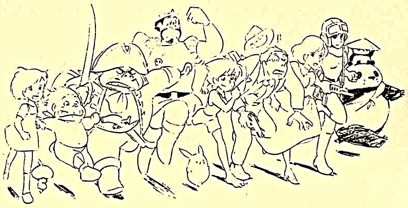 mantengorilla's tweet photo. 宮崎駿監督が、1980年の「月刊アニメーション 6月号」に、アニメーションの走りについて寄稿した論考のカットです。宮崎監督が、このような自作キャラの競演イラストを描くのは非常に珍しいです。宮崎作品のキャラクターたちが、それぞれの個性を表すように走っています。 https://t.co/nE0KGGpTNz