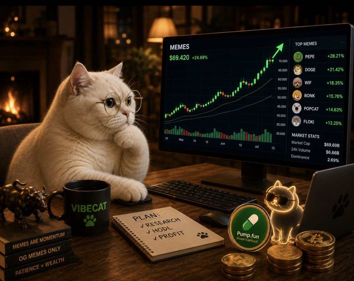 99krypto's tweet photo. $100 ➜ $100K starts with finding memes before everyone else.

Watching OG $VIBECAT around a $6.6K market cap.

Early memes reward patience—not guarantees. 

$ANSEM $HBULL $CASHCAT #MEMECOINS https://t.co/qVOIaomoDA
