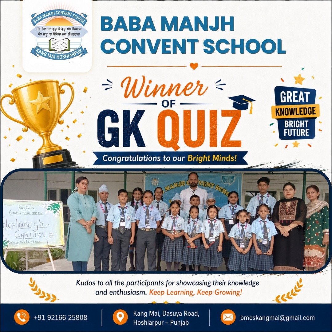 BabaManjhSchool's tweet photo. Baba Manjh Convent School organized a class-wise GK Quiz Competition to promote knowledge and awareness among students.
📘 Classes I–VIII: GK Syllabus
🇮🇳 Classes IX–X: Constitution of India
📰 Classes XI–XII: Current Affairs

Congratulations to all the winners and participants! https://t.co/qWTHjv1O1u