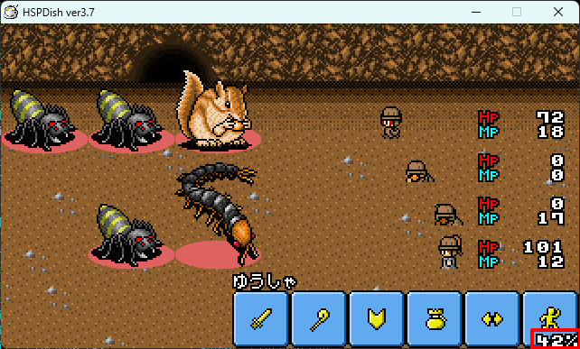 punkpeace1's tweet photo. ムーンゴッデス 制作115日目 
ゲームバランス調整のためのテストプレイを始めました！
ついでに、特技の実装、逃走確率の表示（スクショ右下）、イベントの追加など、諸々の調整もしております。
制作もいよいよ佳境に入ったと実感しております😊
#HSP3 #ムーンゴッデス #pixelart #indiegame #ゲーム制作