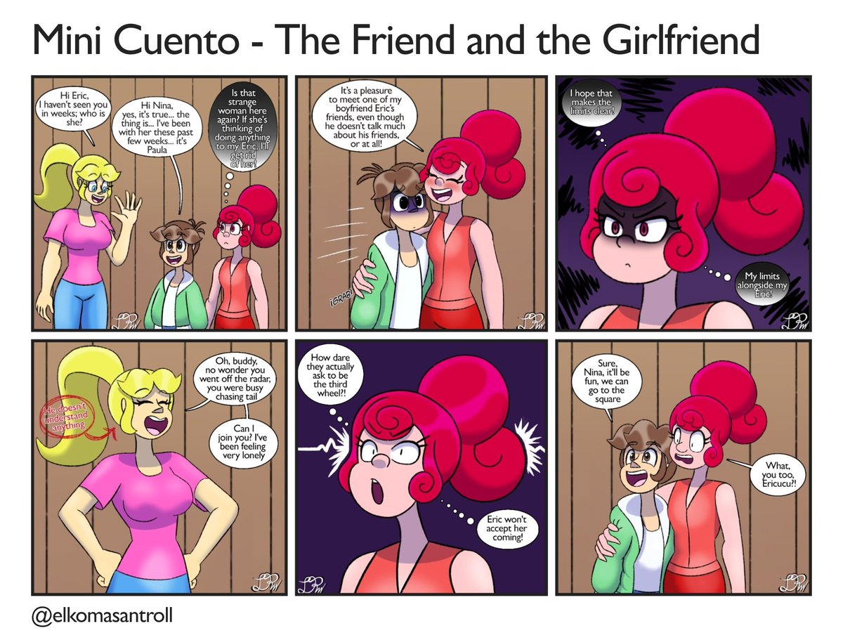 ElKomasanTroll's tweet photo. Mini Cuento - The Friend and the Girlfriend
Nina runs into her close friend Eric on the street after not seeing him for weeks, because Eric is being held captive by Paula
#ocart #originalcharacter #yandere #webcomic #digitalart https://t.co/6QNK0hPZkS