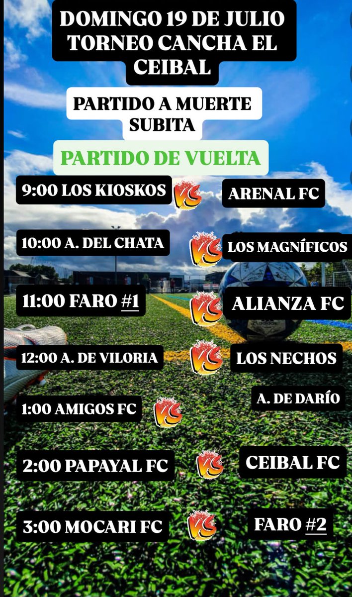 DEPORTEALDIA6's tweet photo. Programación
#Domingo 18 De #Julio
Torneo #ElCeibal #monteria https://t.co/doOEuKYIE8