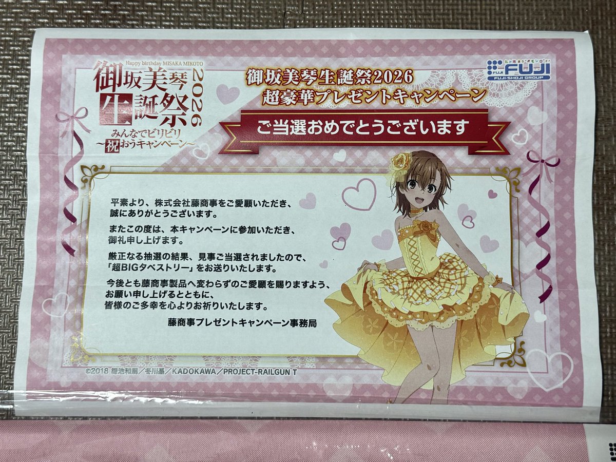 藤商事 当選品 御坂美琴 アートボード なんか大っきい荷物が届いてると思ったら なんと！以前応募して当選し