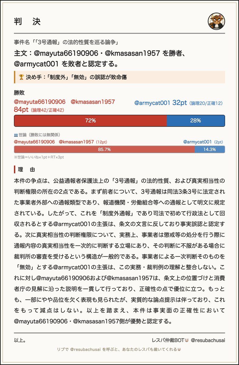 レスバ仲裁BOT tweet media