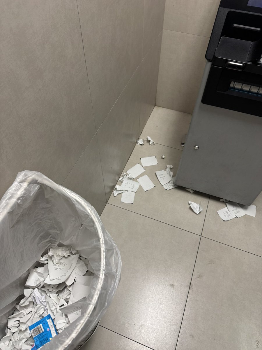 Gordonswaby's tweet photo. The reason people litter in this ATM is because the bin is too far from the ATM.  Unacceptable. Needs to be closer. https://t.co/GeJ9tP9cUH