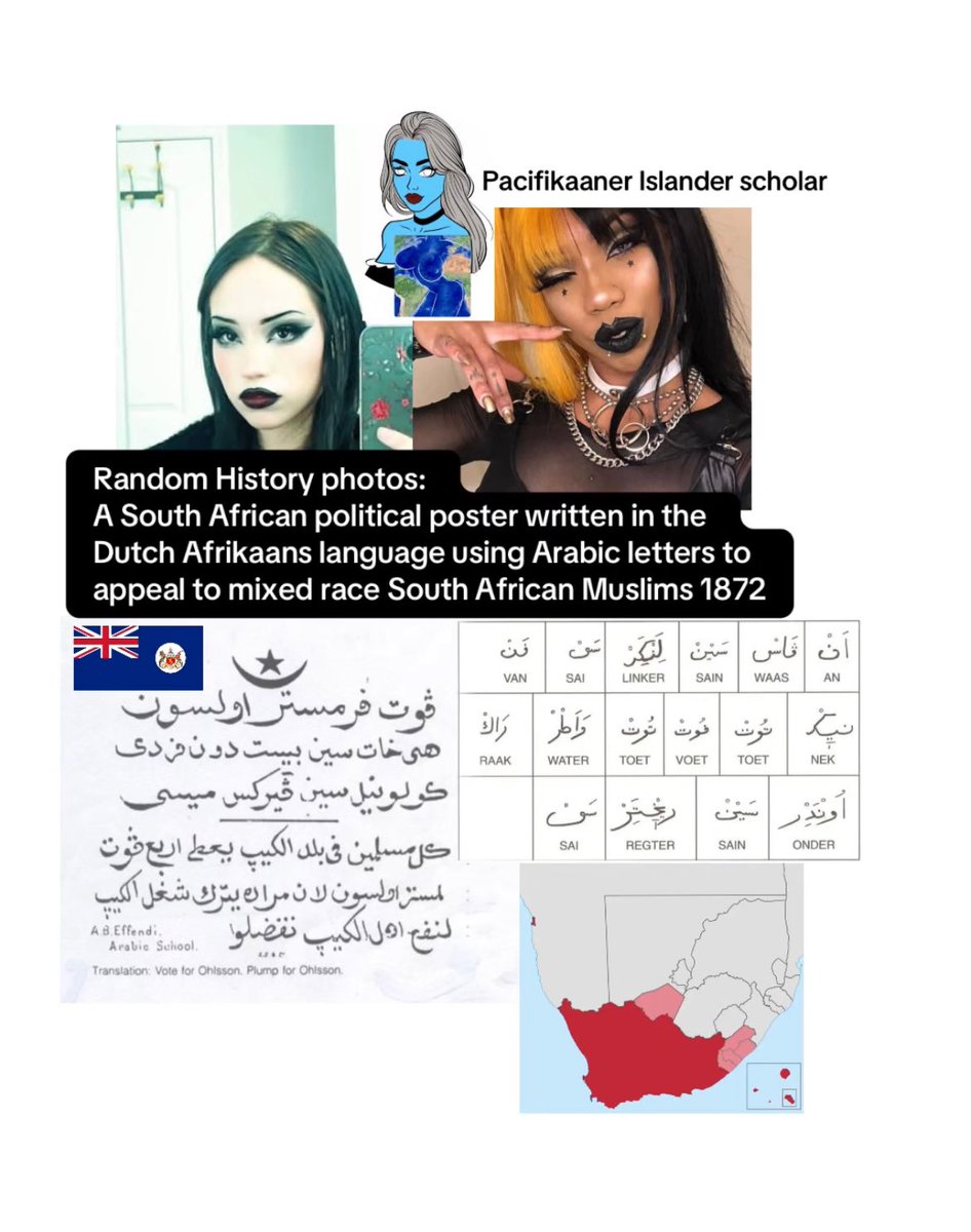 pacifikaaner's tweet photo. Random History photos:
A South African political poster written in the Dutch Afrikaans language using Arabic letters to appeal to mixed race South African Muslims 1872 #history #geography #map #maps #mapper #mapping #cartography #fact #facts #interestingfacts #interesting #fyp https://t.co/4XBaQ2EuWg