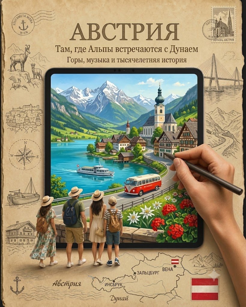AI 生图提示词:Create a vintage travel postcard illustration for any destination, matching the