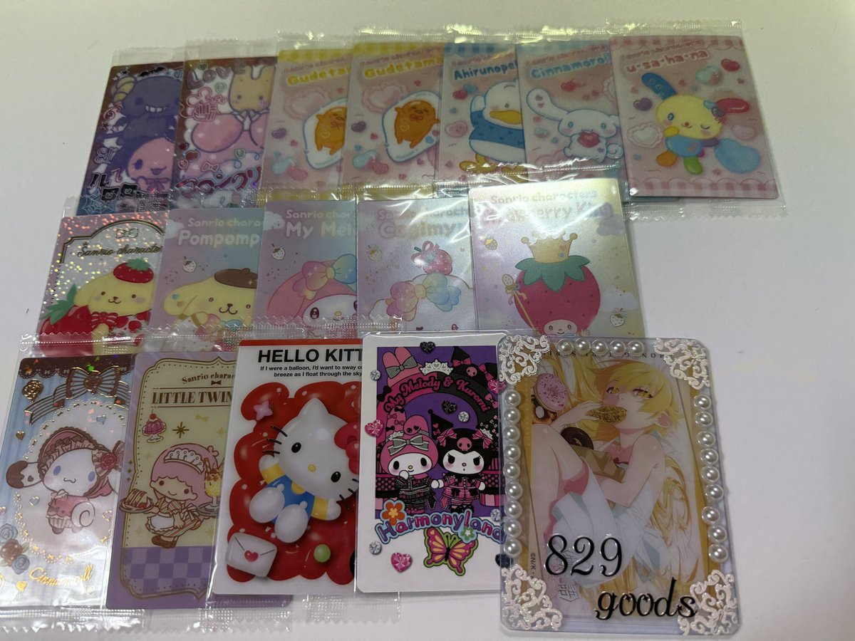 829goods's tweet photo. 【交換】サンリオ カードソフトクッキー ウエハースカード ステッカー クリアファイル

譲 ▶︎ 画像参照
求 ▶︎ カードソフトクッキー：ウィッシュミーメル、タキシードサム、こぎみゅん
同種・異種 ポチャッコ(未所持)

SPはSP同士。郵送📮での交換、纏めて優先です。 https://t.co/ZEz6naoK8j