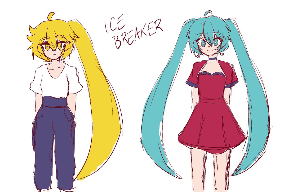 I drew some sketches of Neru and Miku's designs for a future cover