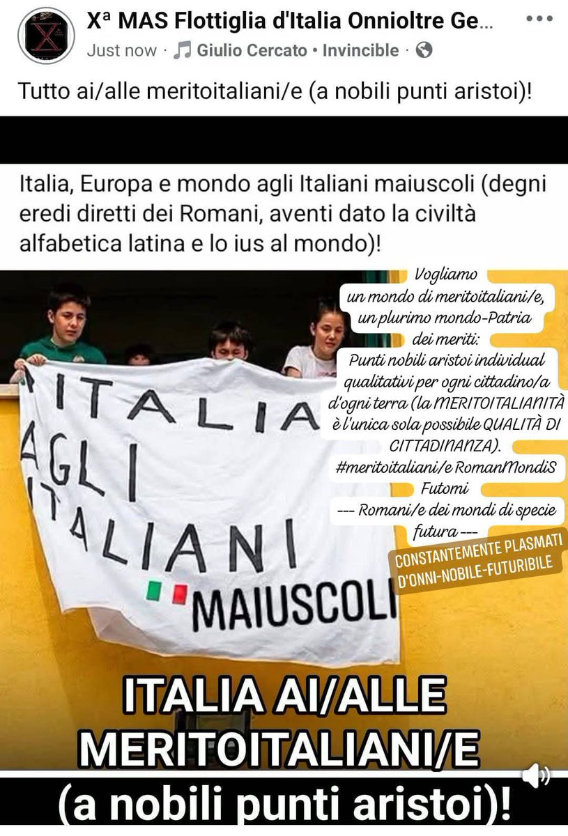 XMASFlottiglia's tweet photo. #meritoitalianità
#meritoitaliani

RomanMondiS Futomi:
Future Species Worlds' Romans

Ideologia italiana https://t.co/B3mT75ZhI1