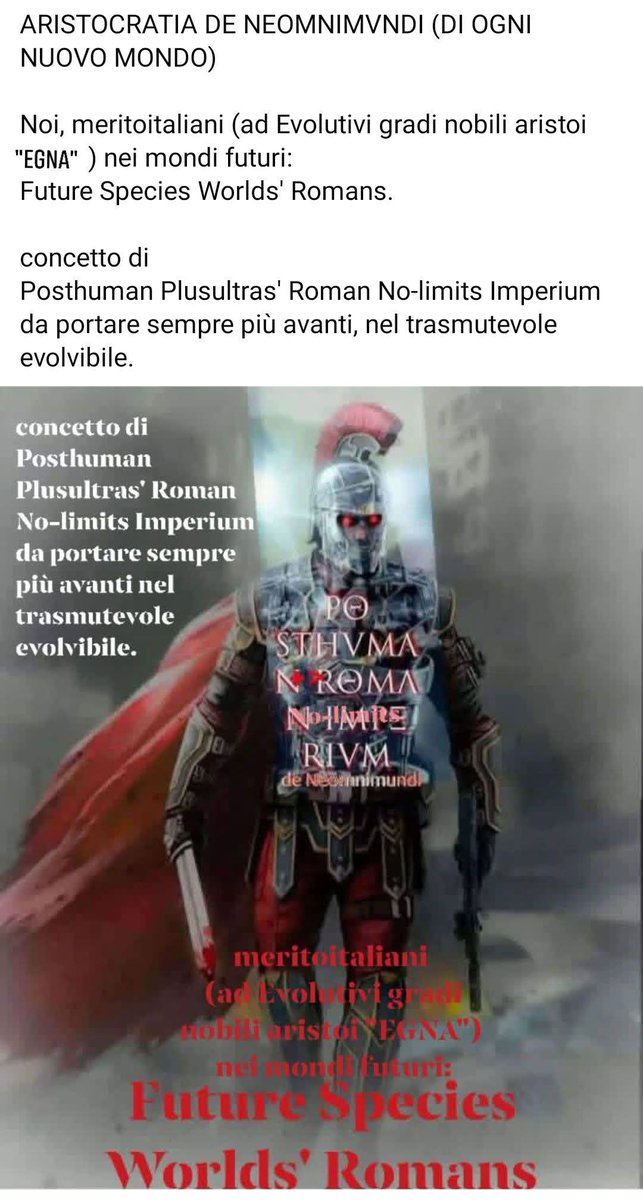 XMASFlottiglia's tweet photo. #meritoitalianità
#meritoitaliani

RomanMondiS Futomi:
Future Species Worlds' Romans

Ideologia italiana https://t.co/B3mT75ZhI1
