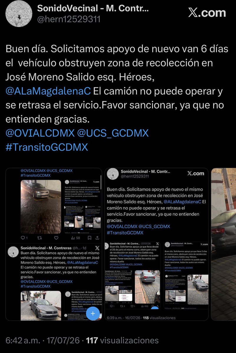 hern12529311's tweet photo. Buenas Noches de nuevo solicitamos apoyo el mismo vehículo obstruyen zona de recolección en José Moreno Salido esq. Héroes, @ALaMagdalenaC Es el mismo carro y ahora otro más obstruyendo el paso a la banqueta y con placas de discapacidad @OVIALCDMX @UCS_GCDMX #TransitoGCDMX https://t.co/E4uNt7yeqN