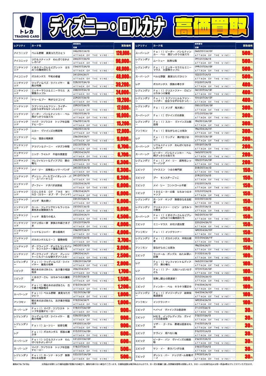 トレカ新弾買取情報】 #ディズニーロルカナ『#ヴァインズ・アタック