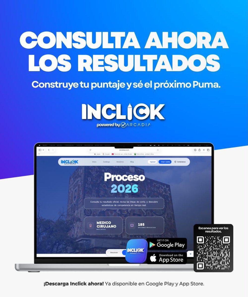 InclickSE's tweet photo. ¡El momento ha llegado! 🐾💙💛

💻 Revisa tus resultados UNAM aquí: https://t.co/DE1mvEEgYC

📲 Descarga nuestra app, ya disp.
Construye tu puntaje y sé el próximo Puma. 

🏆 #ImpulsamosTuÉxito
#ResultadosUNAM #UNAM #OrgulloPuma #AspirantesUNAM https://t.co/OGv9jJsRdg