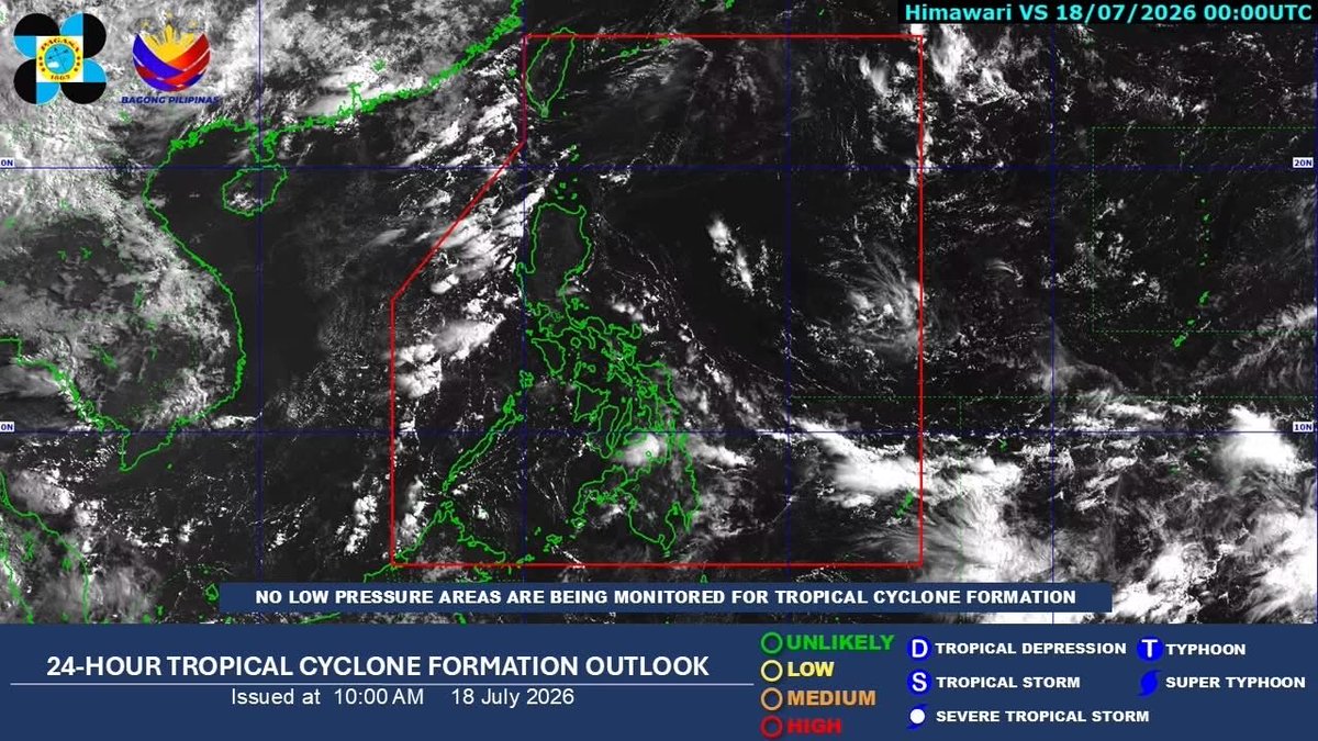 ibcdigital13's tweet photo. LPA-FREE!
Walang binabantayan na anumang low pressure area o bagyo sa loob at labas ng Philippine Area of Responsibility (PAR) as of 8 a.m. ngayong Sabado, Hulyo 18. (📷: PAGASA)
#IBCTV13 #IBCDigital #ISM #IntegratedStateMedia #PAGASA #DisasterPreparednessPH https://t.co/JnF67zdVko