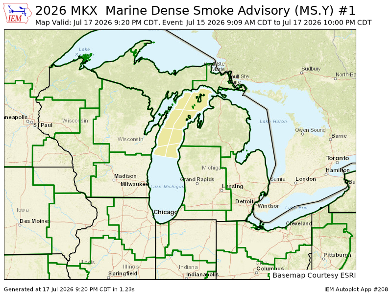 AutomaticWX's tweet photo. MKX continues Marine Dense Smoke Advisory for 8 forecast zones in [LM] till 10:00 PM CDT https://t.co/PvbQ5JHytS https://t.co/HsNXhBAidp
