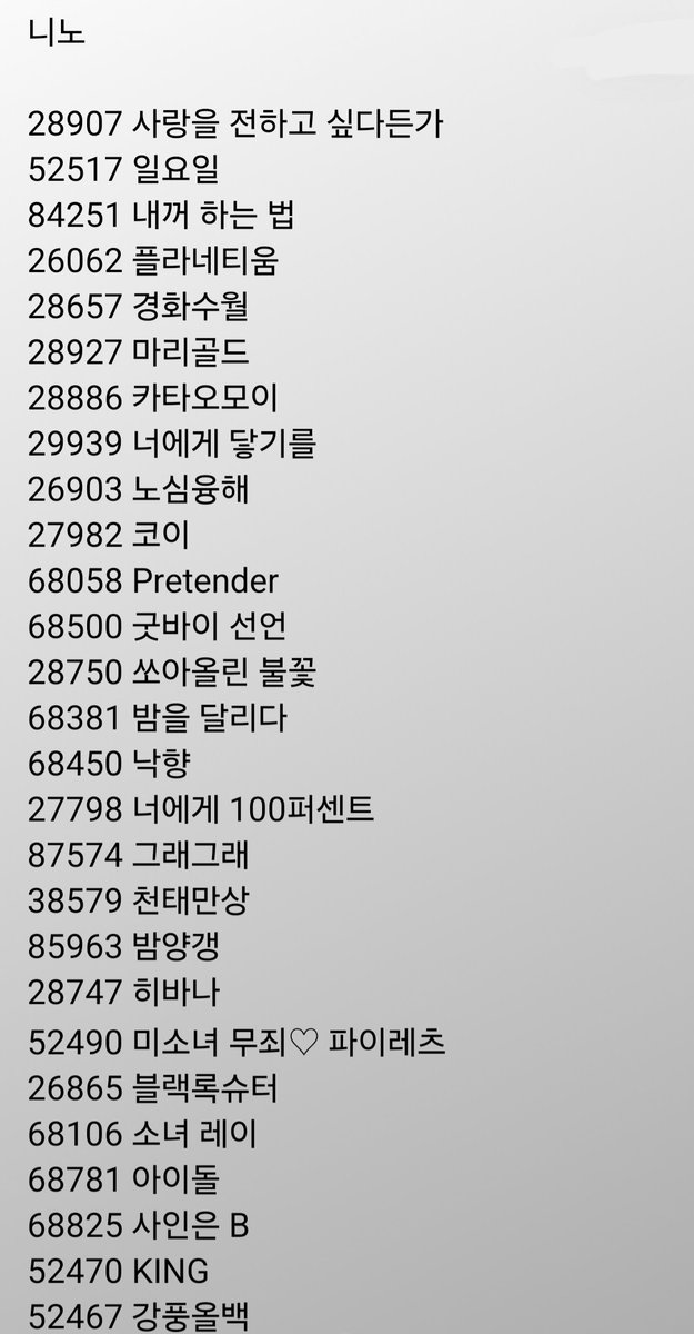 Minang_22222's tweet photo. 한눈에 보려고 만들어둔 슼즘 노래방 번호인데요, 혹시나 쓸 사람들이 있을까 싶어 올려봅니다!
타래로 이로랑 로보 https://t.co/0n1iAOMuv8