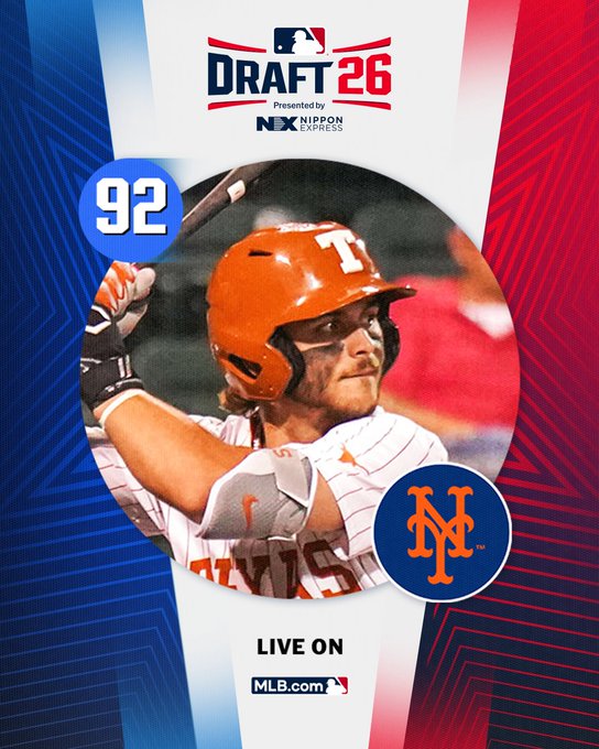 Jim Callis: 3rd-rder Aidan Robbins signs w/@Mets for $1 million (slot 92 value = $859,900). @TexasBaseball OF, led the Big East (.42