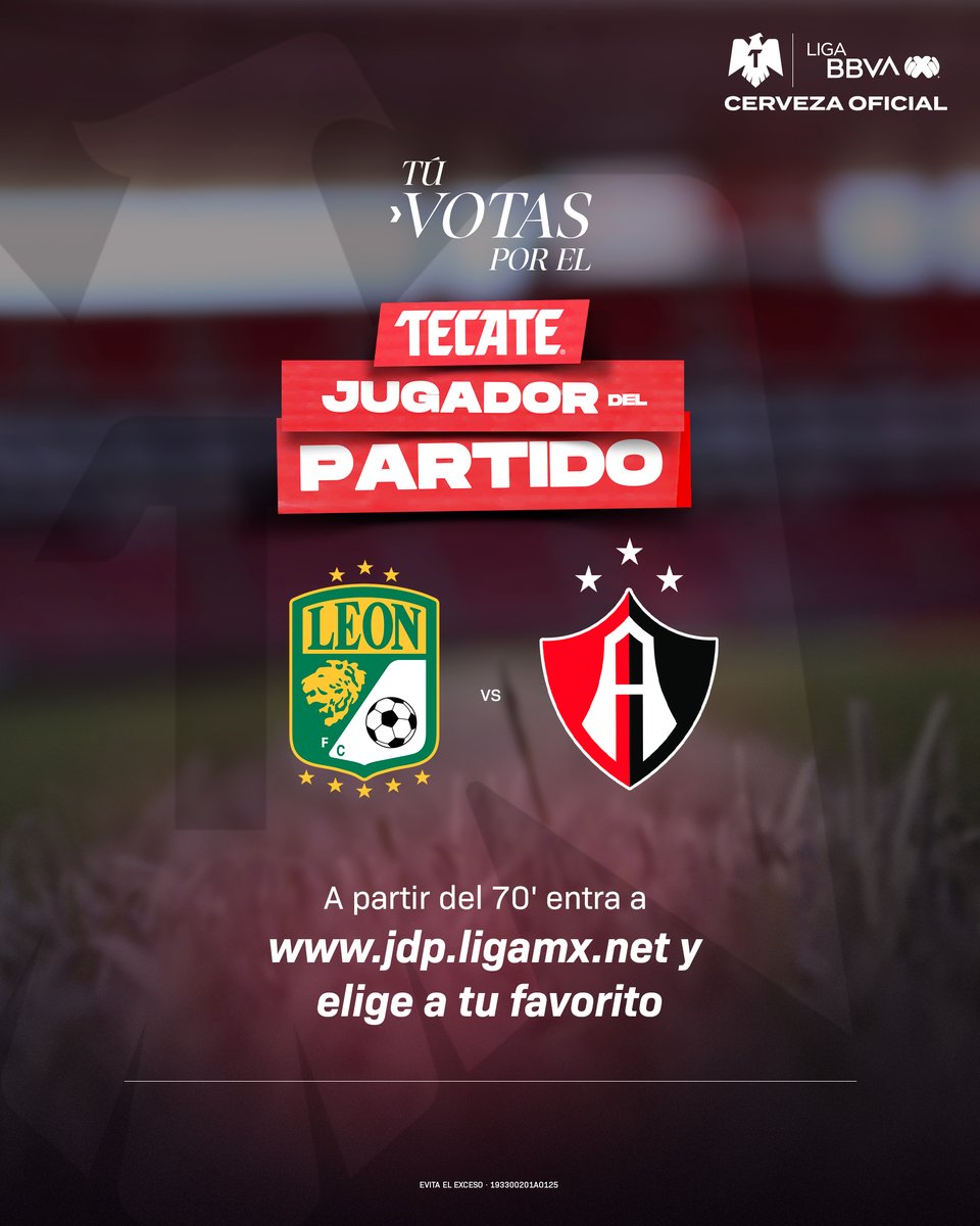 LigaBBVAMX's tweet photo. Bandita, ¡es su turno! 🫵 Ustedes deciden quién es el #TecateJugadorDelPartido.

🗳️ https://t.co/mqjmNdPirg

@AtletideSanLuis 🆚 @CruzAzul
@clubleonfc 🆚 @AtlasFC

@CervezaTecate #TecatePorTi | #ADSLCAZ #LEOATS https://t.co/BrEq4wbEyf