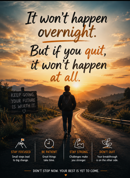 Bhattg18's tweet photo. Success takes time, but quitting guarantees failure. Stay patient, stay consistent, and trust the process. ๐ฑ
#Consistency #NeverGiveUp #Patience #Success #Motivation #SelfGrowth #KeepGoing #Mindset #LifeLessons #GrowthMindset #Inspiration #Discipline https://t.co/B3Z17GMtv1