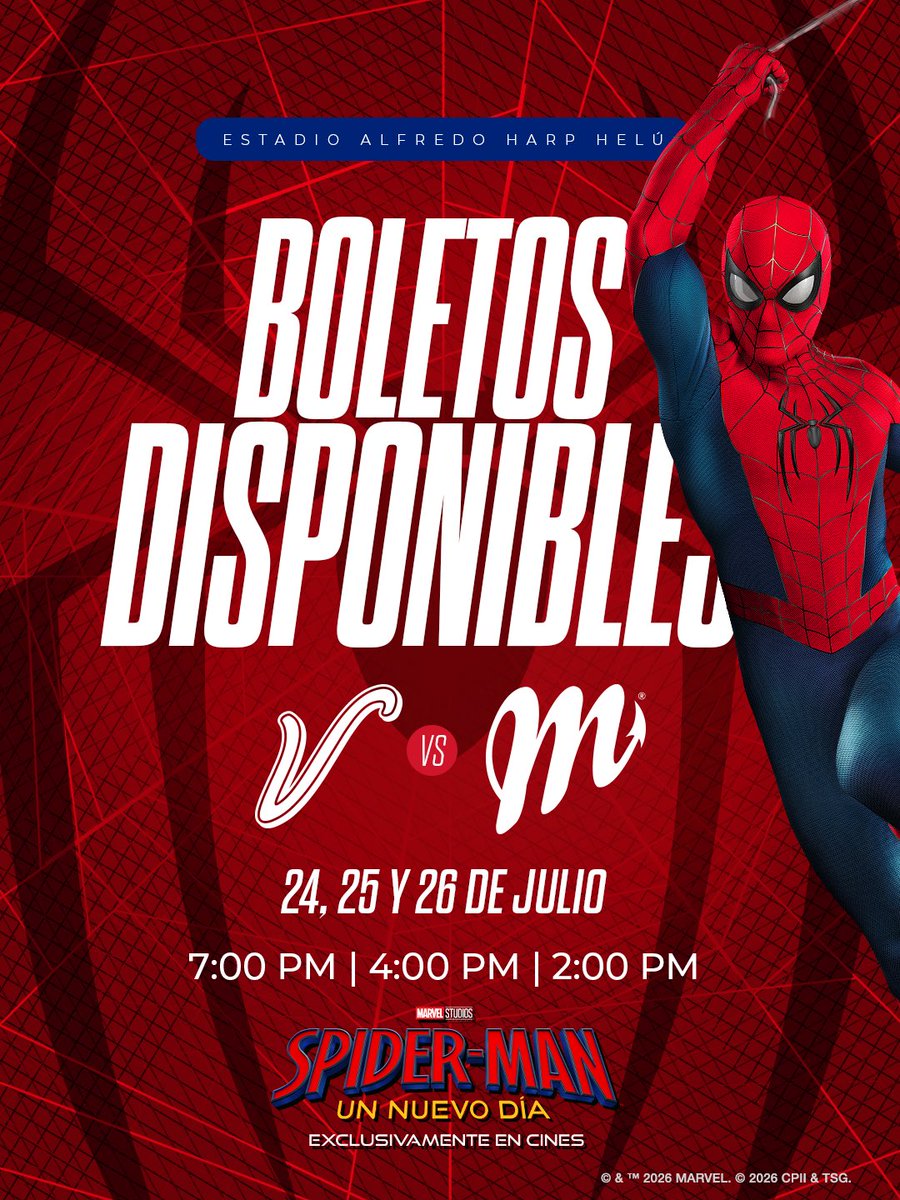 DiablosRojosMX's tweet photo. 🕸️ El sentido arácnido dice que no te puedes perder esta serie. 👹

Los boletos ya están disponibles para vivir una experiencia única en el Estadio Alfredo Harp Helú, 

🎟️ Nos vemos del 24 al 26 de julio.
#SpiderManUnNuevoDía https://t.co/PEQ2tK5Qyi