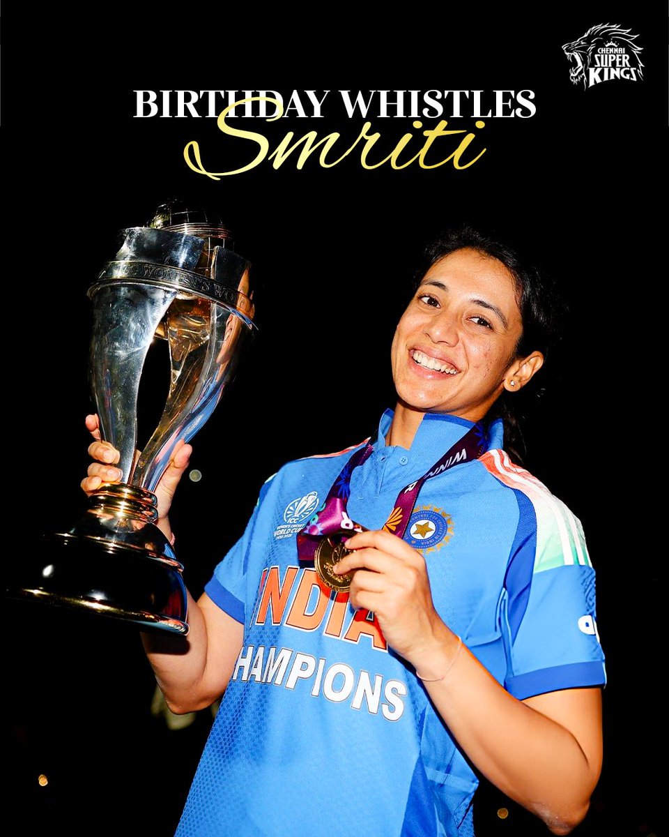 ChennaiIPL's tweet photo. Here’s to another year of class, elegance and Yellove! ✨💛

Happy Birthday, Smriti! 🥳

#SuperBirthday #WhistlePodu https://t.co/ftXZK7QYcd