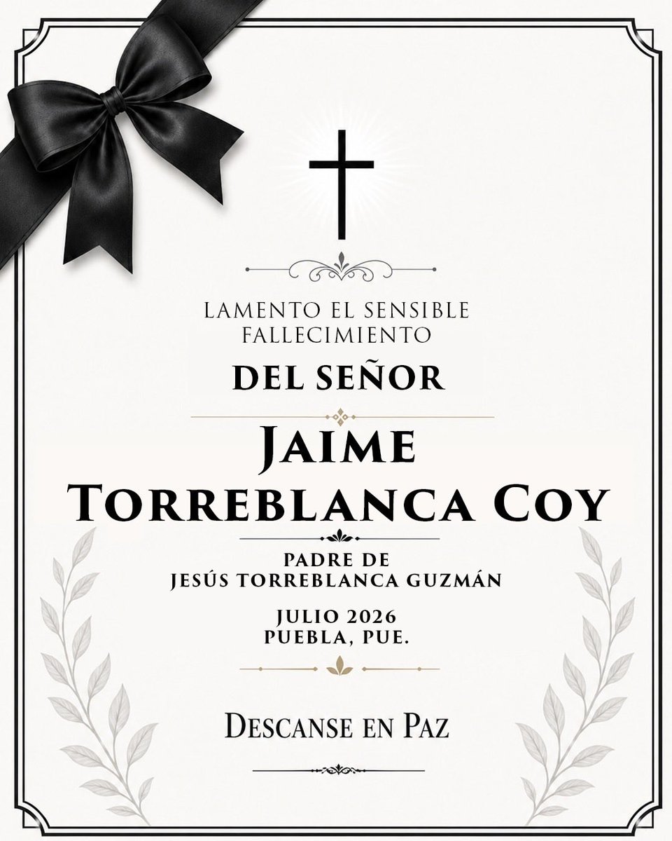 artemisa_laura's tweet photo. Con profundo respeto expreso mis más sinceras condolencias a @JesusTorreblank, titular de la Unidad de Gestión para el Desarrollo Integral del Migrante Poblano, y a toda su apreciable familia, por el sensible fallecimiento del señor Jaime Torreblanca Coy 🫂.

Les acompaño en este momento con afecto y deseo que encuentren fortaleza, consuelo y paz entre sus seres queridos.

Descanse en paz 🕊️.