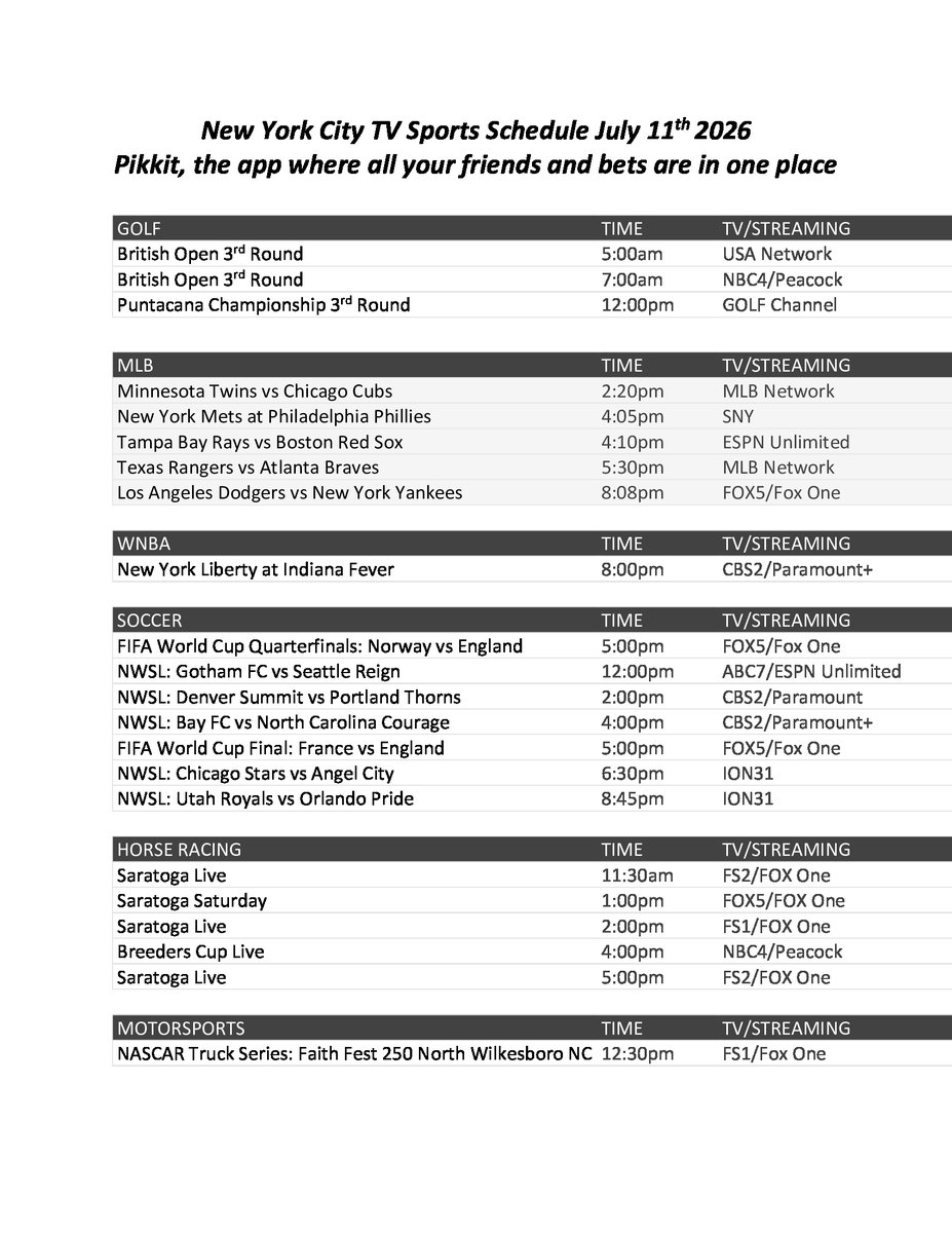 andysrandomness's tweet photo. NYC TV Sports Schedule 7-18-2026 https://t.co/WVF2egEq47