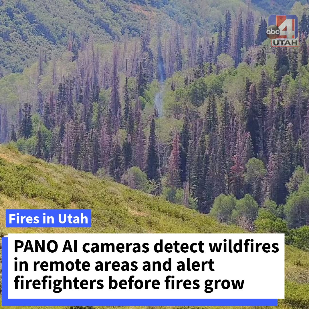 abc4utah's tweet photo. After an AI camera system detected a new fire start in a remote area of Summit County earlier Friday, ABC4 is taking a closer look at how this remarkable technology identifies potential wildfires in remote areas, often before smoke is visible elsewhere.

More info: https://t.co/C5Gv2HF5D0