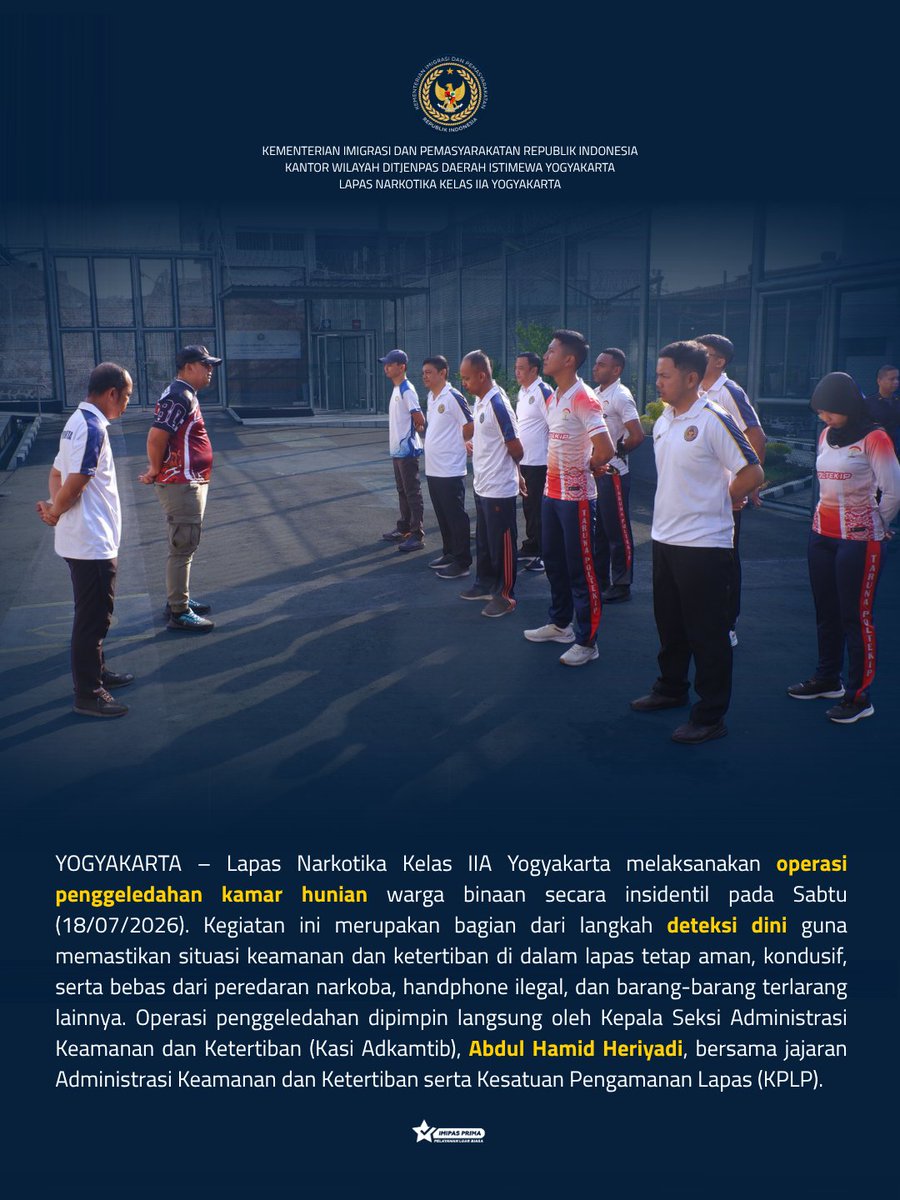 lapsustik_yk's tweet photo. Razia Insidentil, Lapas Narkotika Yogyakarta Pastikan Lingkungan Tetap Aman dan Kondusif https://t.co/zjzVsWvnhE