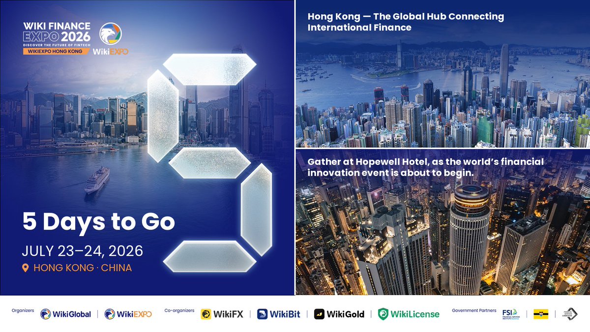Wikiexpo_global's tweet photo. 🔥 5 Days to Go! 

The countdown to WikiEXPO Hong Kong has officially begun!

Global financial professionals, fintech innovators, industry leaders, and market experts are getting ready to gather in Hong Kong for an inspiring exchange of ideas and opportunities.

The journey to explore the future of finance starts here.
📍Hong Kong | See you soon