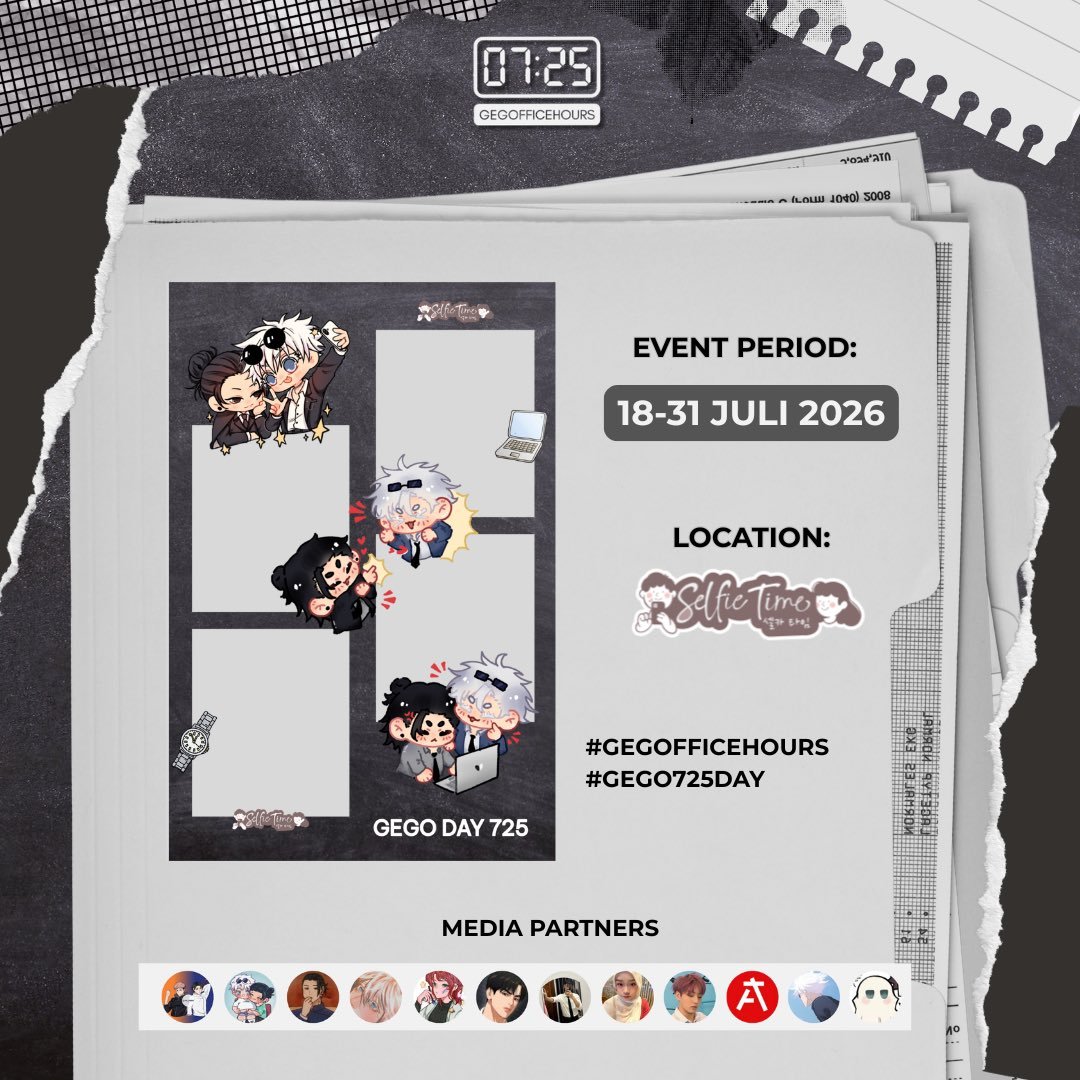 jjk_fess's tweet photo. 📸 Pose with GeGo!

2026 GeGo Day Photo Frame Event by @gegodayjkt x @selfietimeid

🗓️ 18-31 July 2026
📍 All @selfietimeid Indonesia
🎨 Art by @o_ningiri &amp; @kidolette

Don't forget to tag #GEGOFFICEHOURS #GEGO725DAY 🖤🤍 https://t.co/BKQy2iSsy6