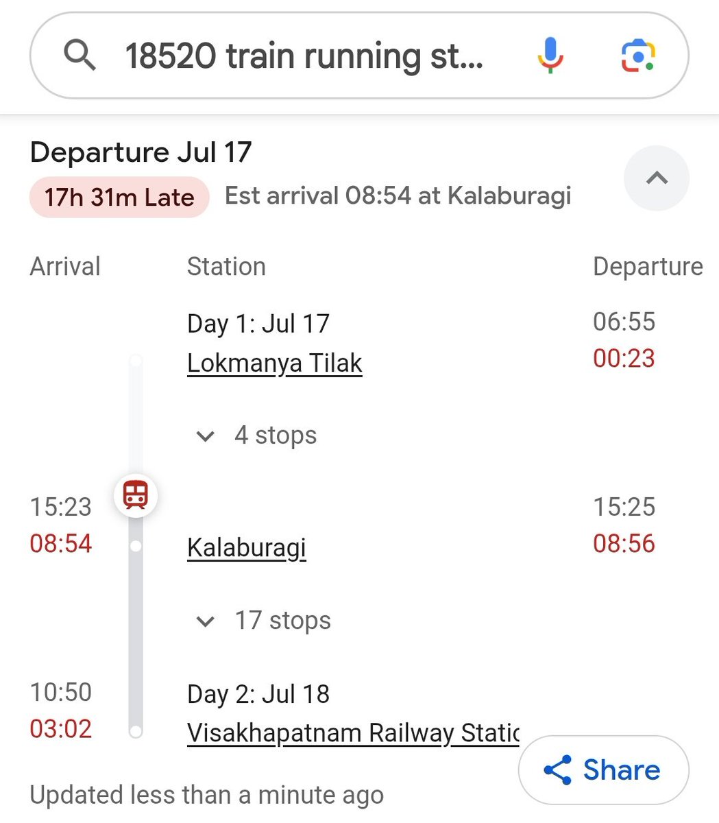 AliZaheer's tweet photo. @RailwaySeva @drmmumbaicr @drmsecunderabad @PMOIndia @RailMinIndia Now we are 17 hrs 31 mins late. Shame on your management skills and system. Aap se na ho payega, Resign. https://t.co/4Usbu6G6Fy