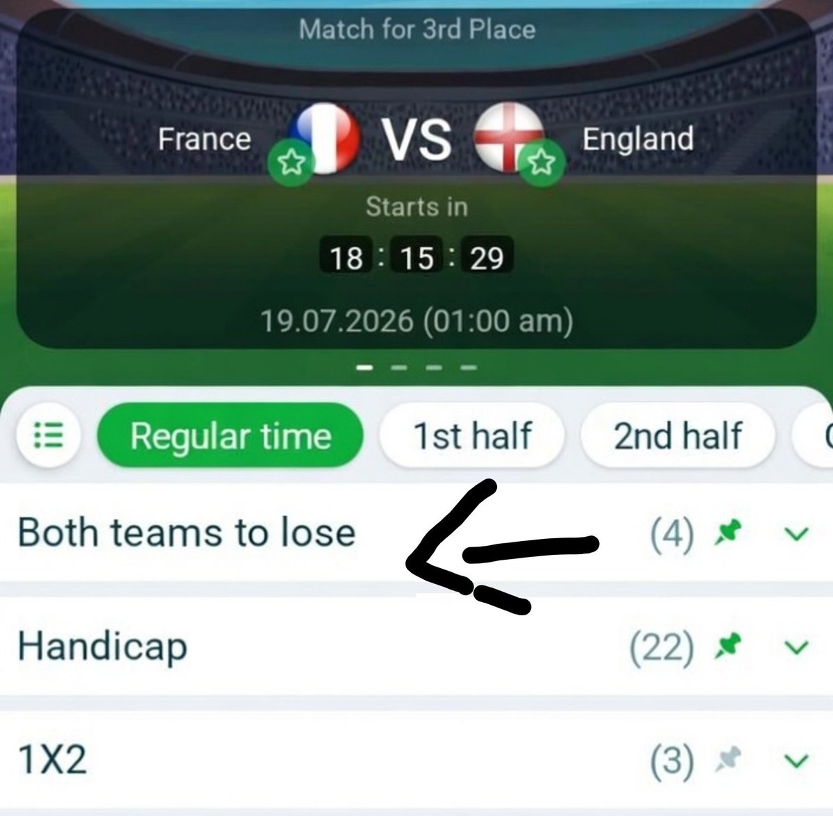 TTesa_'s tweet photo. Both teams to lose is the only market..
No one wants to play the losers match or 3rd placed team match https://t.co/vATd9YaCR2