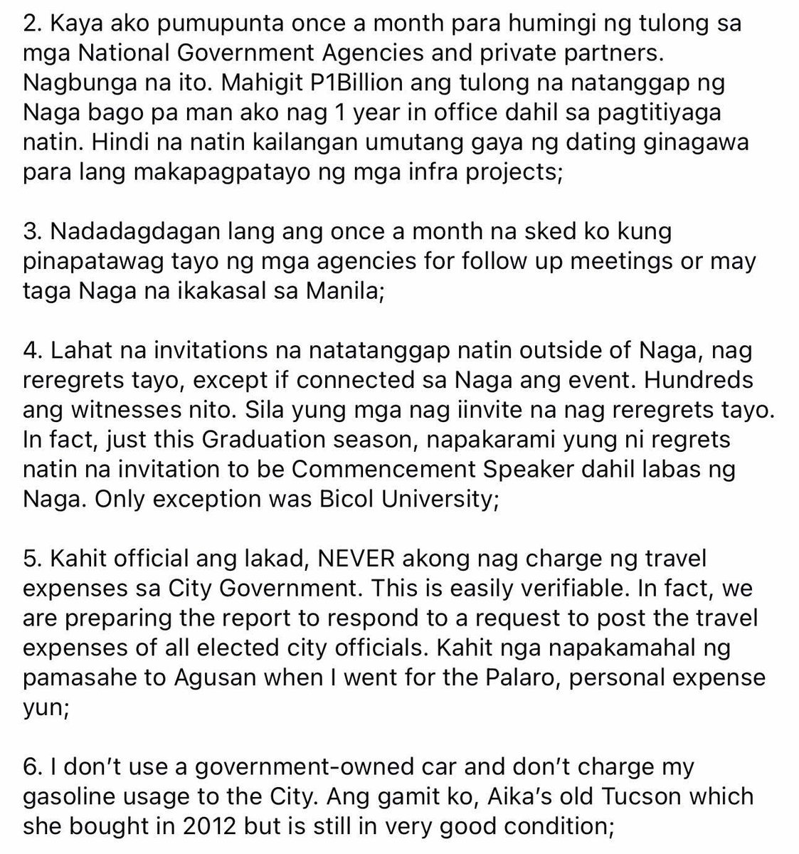 newswatchplusph's tweet photo. ROBREDO REFUTES ALLEGATIONS OF CONCEALING MANILA TRIPS

READ: Naga City Mayor Leni Robredo has dismissed what she called as fake news a social media post claiming she frequently travels to Manila while concealing her whereabouts.

Robredo said her Manila trips are typically limited to once a month to meet with national government agencies and private partners to secure assistance for Naga City. 

She added that her travel schedules are publicly disclosed, an acting mayor is designated whenever she is away, and she does not charge her travel or transportation expenses to the city government.