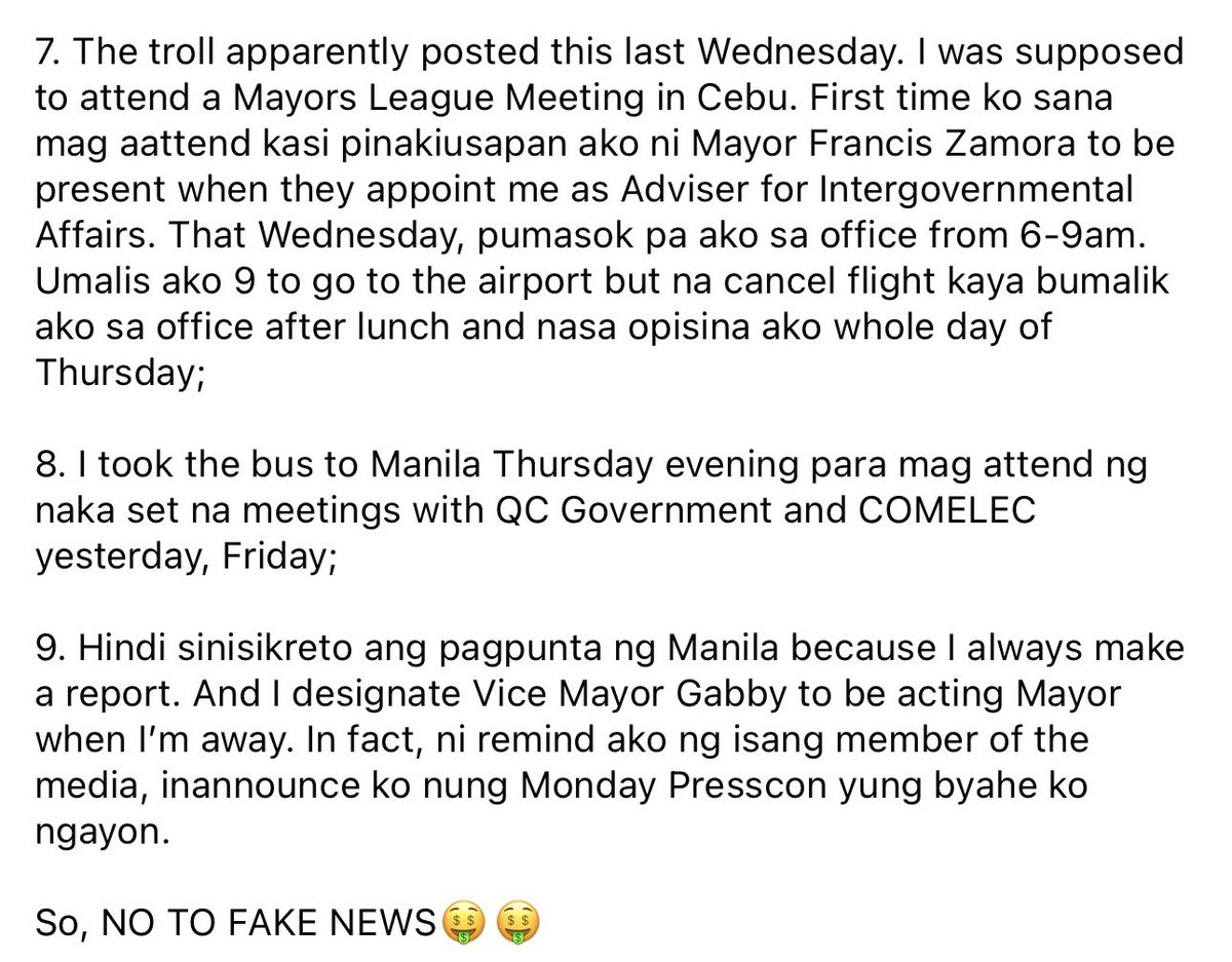 newswatchplusph's tweet photo. ROBREDO REFUTES ALLEGATIONS OF CONCEALING MANILA TRIPS

READ: Naga City Mayor Leni Robredo has dismissed what she called as fake news a social media post claiming she frequently travels to Manila while concealing her whereabouts.

Robredo said her Manila trips are typically limited to once a month to meet with national government agencies and private partners to secure assistance for Naga City. 

She added that her travel schedules are publicly disclosed, an acting mayor is designated whenever she is away, and she does not charge her travel or transportation expenses to the city government.