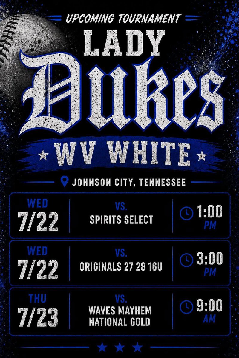 EHickman2028's tweet photo. Our @LadyDukes_White team is headed to Johnson City, TN for the USA Softball One True Champion tournament!! We will be playing at Winged Deer Complex in one of the East’s biggest USA 🇺🇸tournaments. I’m super pumped to get back on the field‼️ @CoachScoone @Coach_WhiteWV https://t.co/z9BCtluh8I