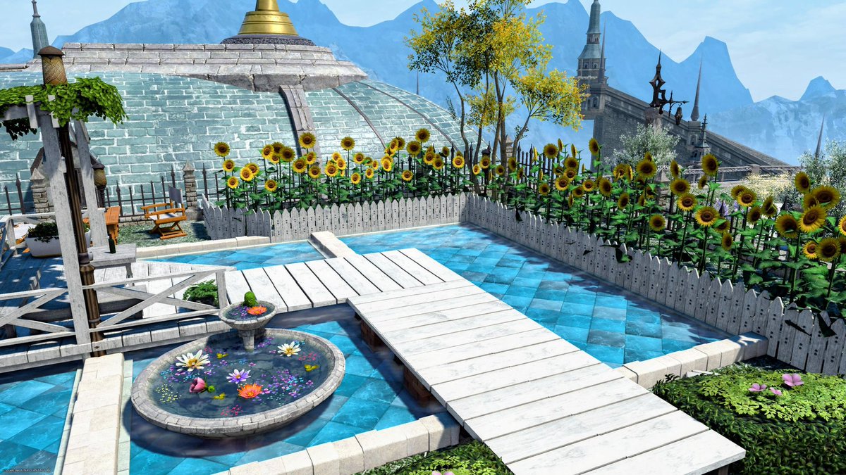PickTian's tweet photo. 夏仕様のお庭ようやく完成しました🏡　#FF14_LINK https://t.co/8t9T4FZwU4