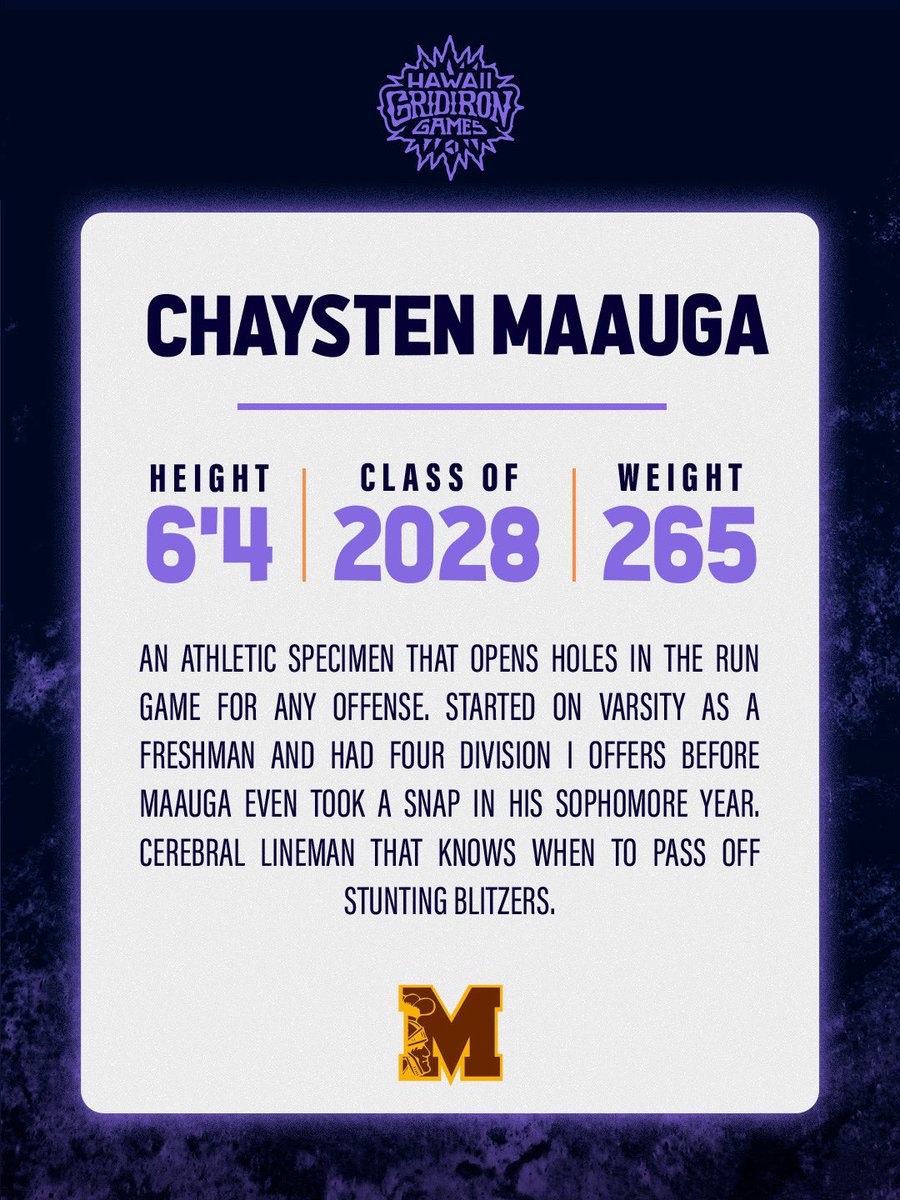 MichaelLasquero's tweet photo. An athletic specimen that opens holes in the run game for any offense. Started on varsity as a freshman and had four Division I offers before Chaysten Maauga even took a snap in his sophomore year. Cerebral lineman that knows when to pass off stunting blitzers. https://t.co/h64IxfoDNE