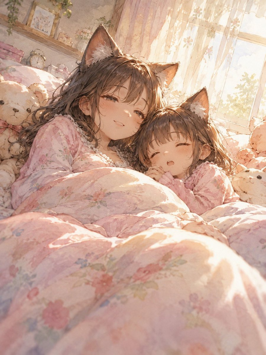 Post by しらねこ on X: 猫耳親子の朝