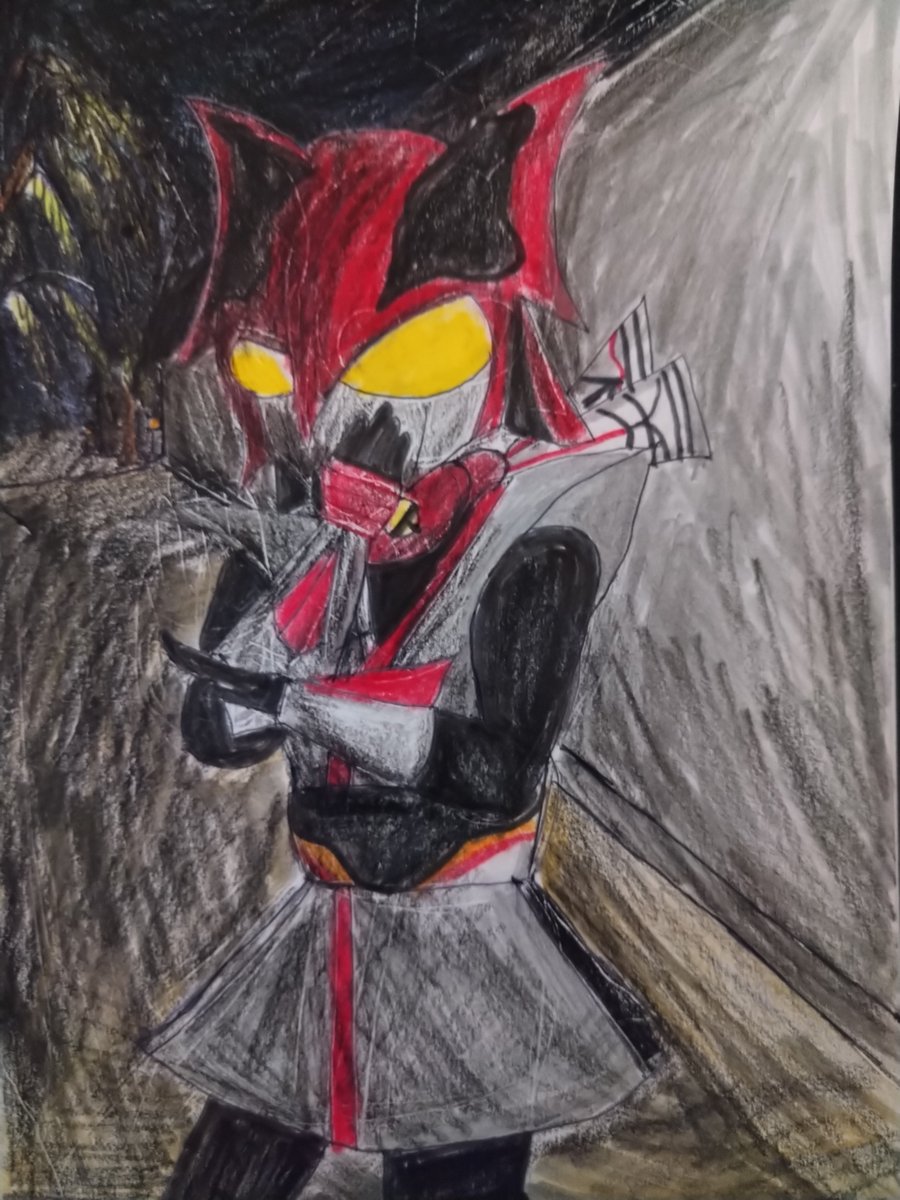 ZNAUIf59's tweet photo. #スカイアート交流会
#オリジナル時代劇 
#アナログイラスト 

なぜか、画像が消えていたので再掲。

朱黒くノ一。

軽く舐めプ？な構え。
「必殺シリーズ」の殺陣シーンでたまに出てくる、屋敷の塀のシーンをイメージしました。 https://t.co/5Tl6tchsQJ
