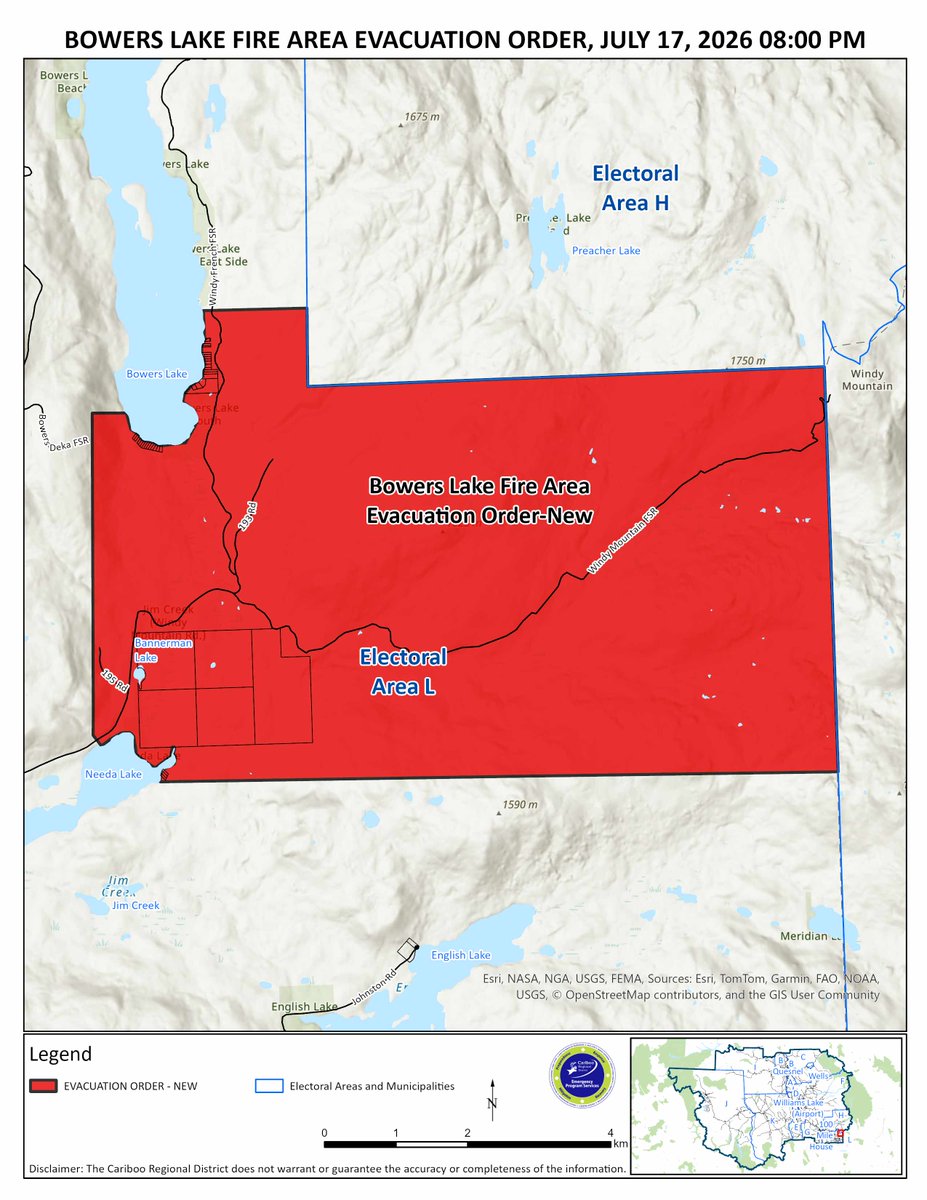 CaribooRD's tweet photo. #CaribooRD has issued an Evacuation Order for Bowers Lake Fire Area due to the Bowers Lake Fire. Online Map: https://t.co/VyDeT6WbKX Visit https://t.co/2CoNyXejy2 for more info. https://t.co/j3gvcZDdml