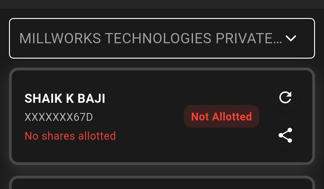 KMdKhasim's tweet photo. Millworks Technologies pvt ltd SME IPO allotment out.
No shares allotted to me.
Any lucky allottees are here?
#millworksipo https://t.co/gBHImIq63c