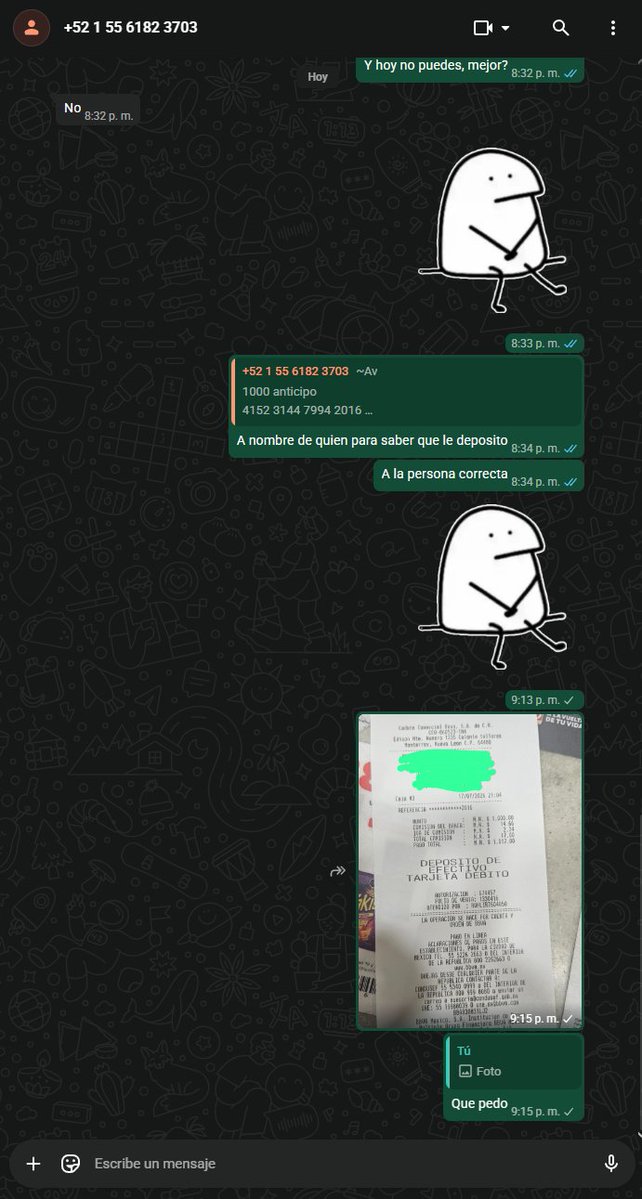 elhonestoandy's tweet photo. @Chiaramastronni Esa tipeje me bloqueo cuando recibio mi deposito en el OXXO @Chiaramastronni ayuda fui estafado!!! https://t.co/CUcJFt44lF