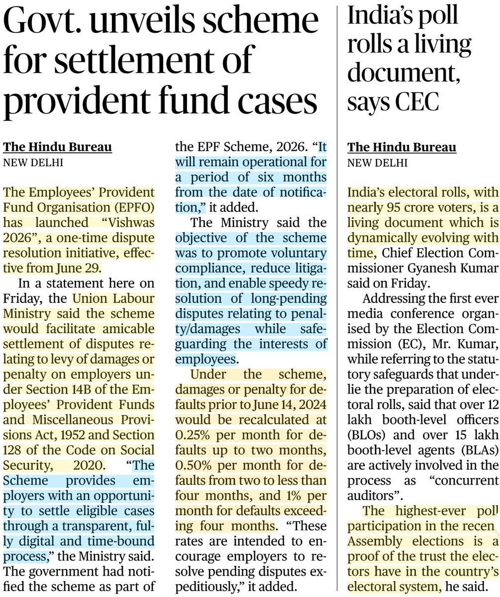 UPSC_Solulu's tweet photo. ๐ฅ๐จ Important News from Today's Newspaper ๐ฐ
SOURCE-TH
#UPSC #BPSC #UPPCS #UPSCPrelims #UPSCMAINS #upscguide #upscaspirants #upsc_mains #Editorials #EPFO #CEC #ECI #SIR https://t.co/rKfElPRfrx